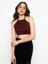 Estelle Wine Moonlight Exposed Metal Zip Crop Top