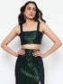 Fae Emerald Green Sequin Metal Zip Crop Top