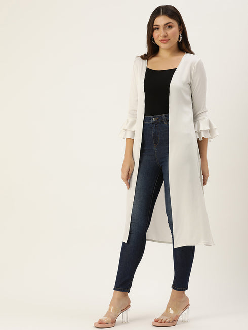 CREAM BUBBLE SATIN OPEN FRONT LONGLINE SHRUG