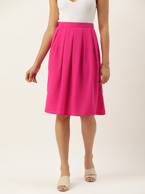 PINK MOSS CREPE BOX PLEAT MIDI SKIRT