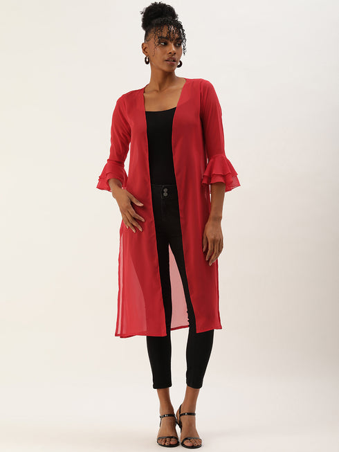 RED SHEER OPEN FRONT LONGLINE SHRUG