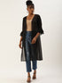 BLACK SHEER OPEN FRONT LONGLINE SHRUG