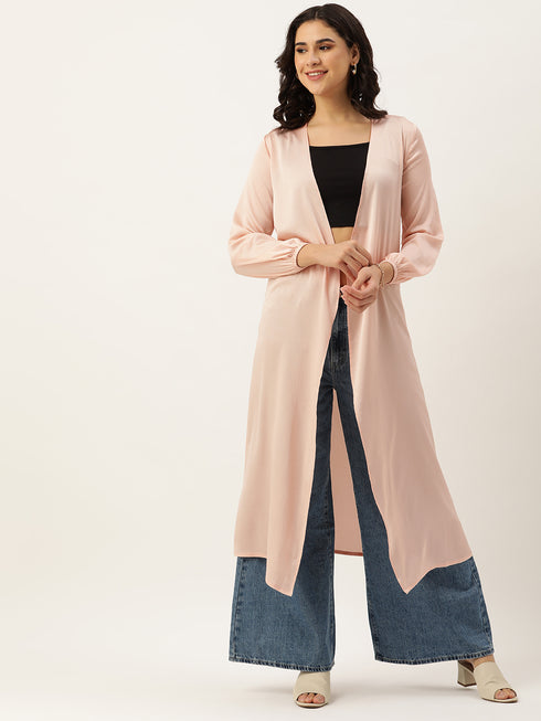 PINK BUBBLE SATIN OPEN FRONT LONGLINE SHRUG