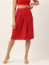 RED MOSS CREPE BOX PLEAT MIDI SKIRT