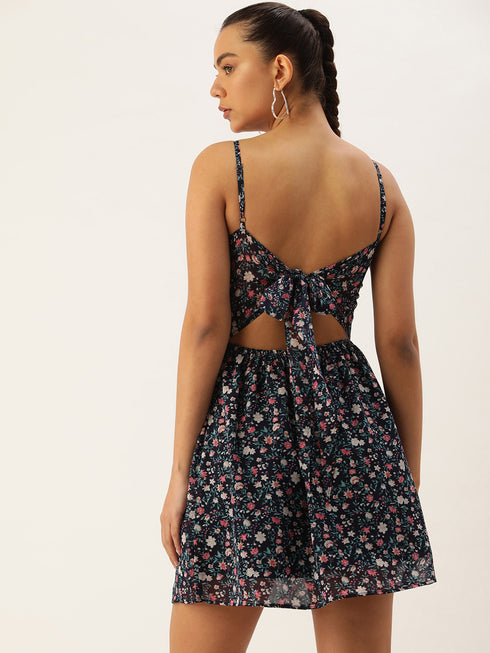 ELISA NAVY FLORAL GEORGETTE BOW BACK MINI DRESS