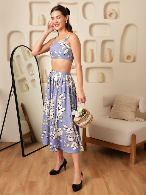 Fae Lilac Rayon Metal Zip Crop Top