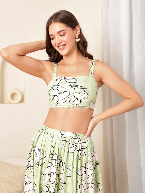 Fae Lime Rayon Metal Zip Crop Top
