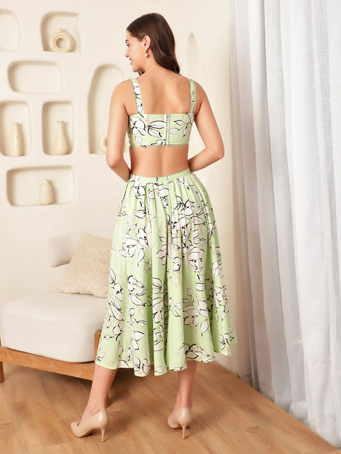 Valencia Lime Rayon Pleated MidI Skirt
