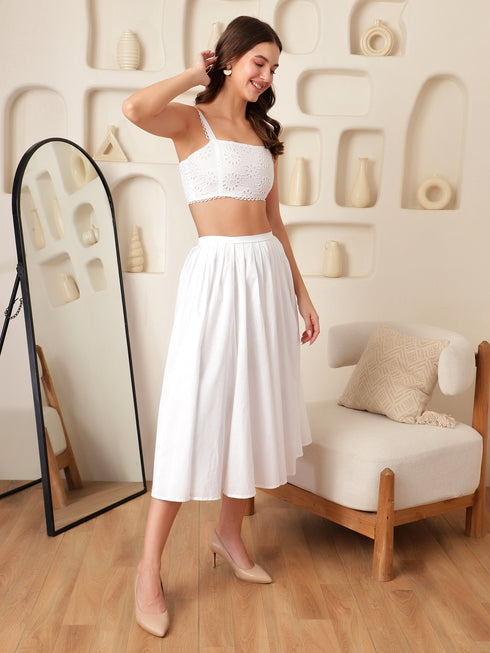 Fae White Cotton Metal Zip Crop Top