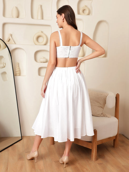 Fae White Cotton Metal Zip Crop Top