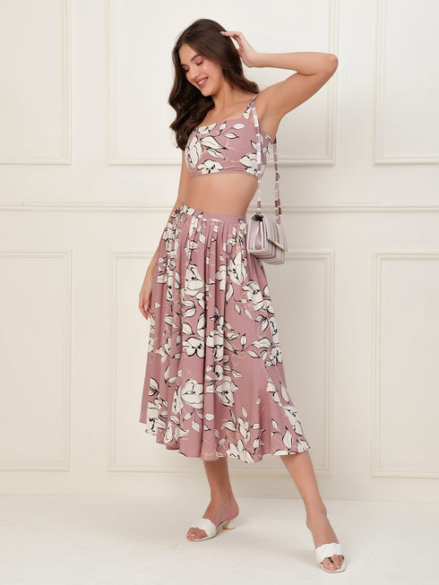 Valencia Mauve Rayon Pleated MidI Skirt