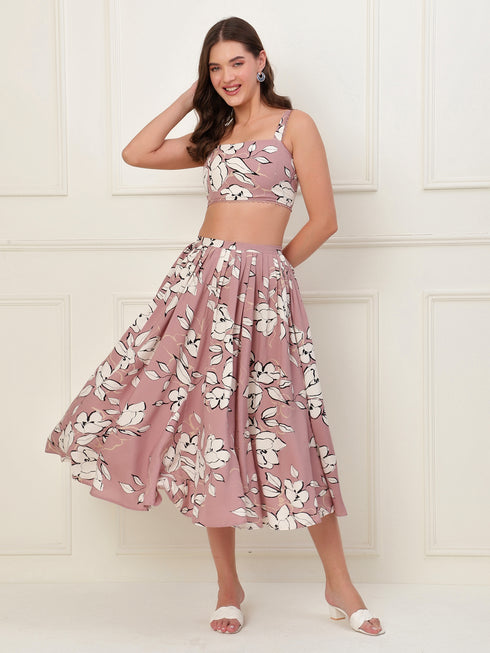 Valencia Mauve Rayon Pleated MidI Skirt