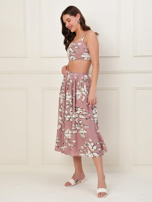 Valencia Mauve Rayon Pleated MidI Skirt