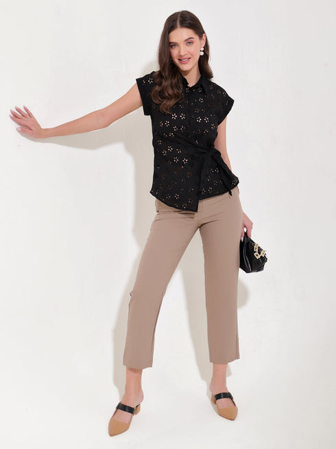 Gwen Black Schiffli Tie Waist Shirt