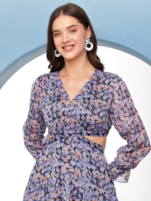 Dorothy Lurex Blue Cut Out Waist Maxi Dress