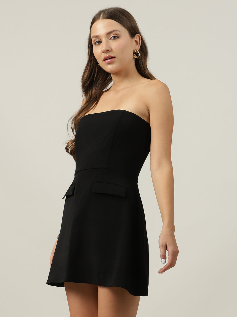 blake lively burgundy dress Polly Black Strapless Mini Dress – Roving Mode main image 0