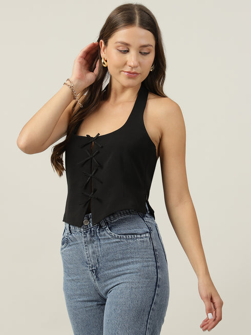 Sylvie Black Halter Neck Sleeveless Vest