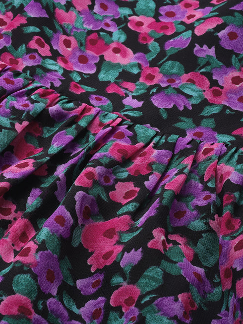 ELISA MULTI FLORAL GEORGETTE TIE BACK MINI DRESS