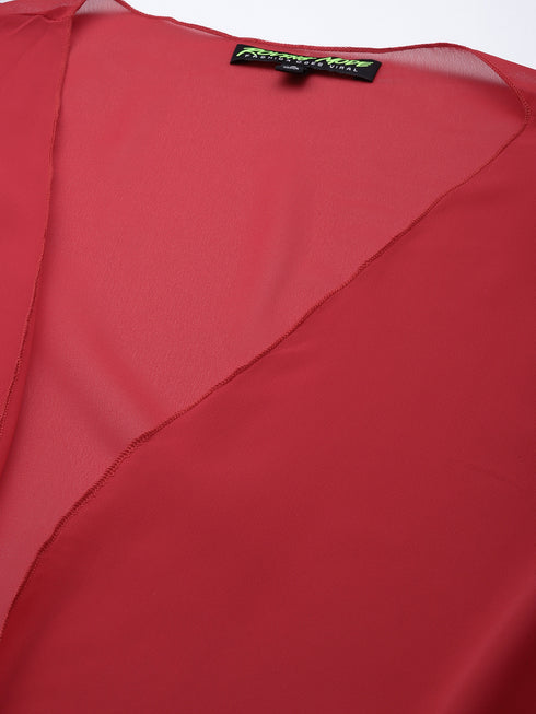 RED SHEER OPEN FRONT LONGLINE SHRUG