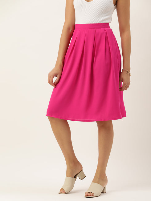 PINK MOSS CREPE BOX PLEAT MIDI SKIRT