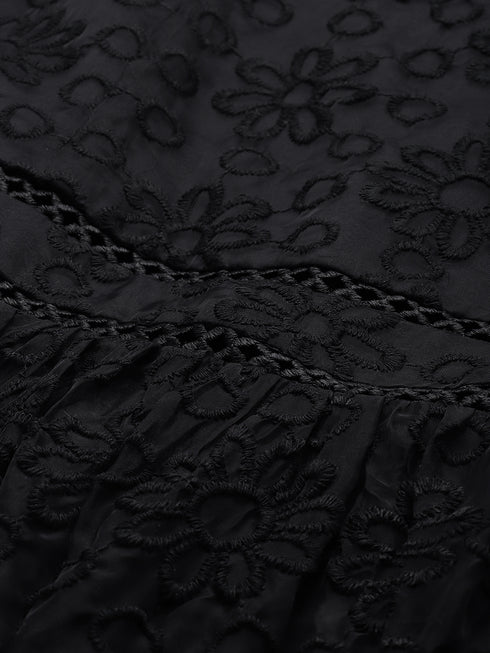 Anna Black Organza Scallop Lace Mini Dress