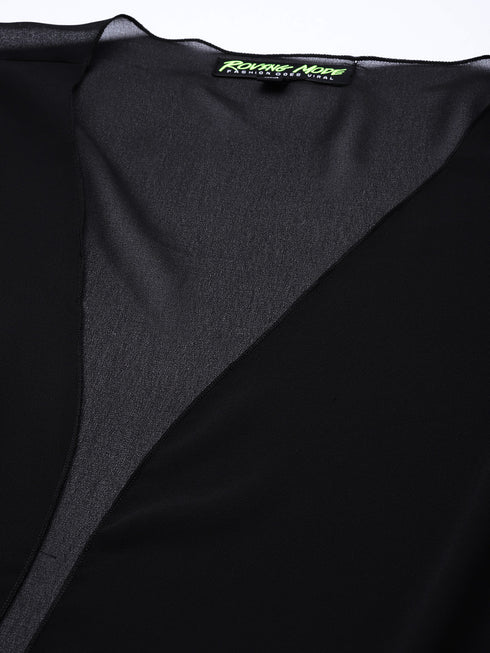 BLACK SHEER OPEN FRONT LONGLINE SHRUG