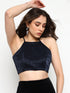 Estelle Navy Moonlight Exposed Metal Zip Crop Top