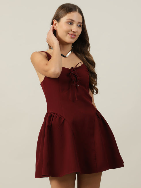 Flora Maroon Tie Front Mini Dress