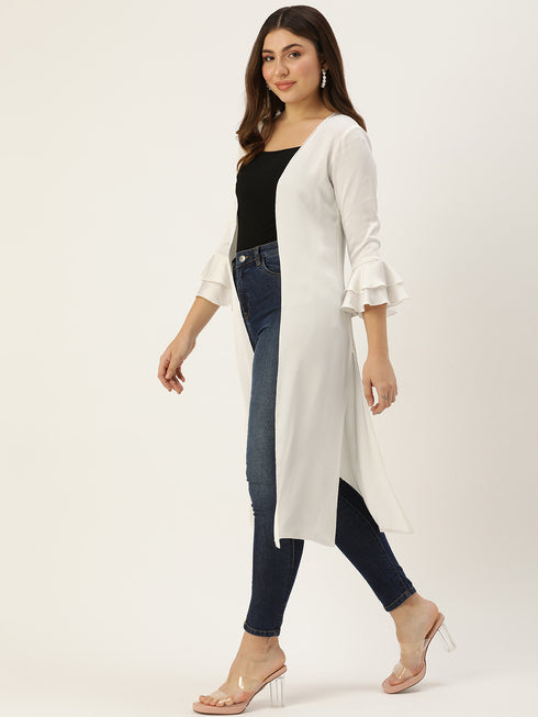 CREAM BUBBLE SATIN OPEN FRONT LONGLINE SHRUG