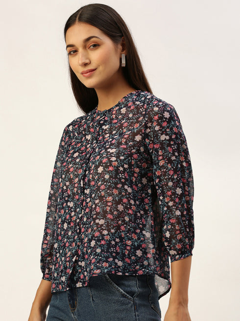 FLORAL BUTTON-FRONT CLASSIC SHIRT