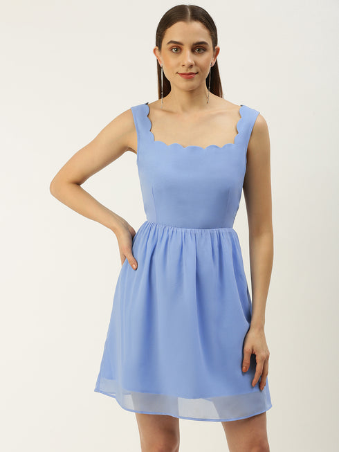 SOFIA BLUE SCALLOP TIE BACK MINI DRESS