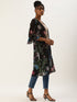 BLACK TROPICAL PRINTED SHEER OPEN FRONT LONGLINE SHRUG