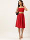 RED MOSS CREPE BOX PLEAT MIDI SKIRT
