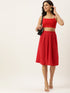 RED MOSS CREPE BOX PLEAT MIDI SKIRT