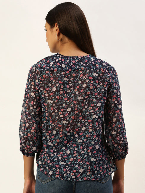 FLORAL BUTTON-FRONT CLASSIC SHIRT