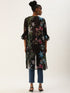 BLACK TROPICAL PRINTED SHEER OPEN FRONT LONGLINE SHRUG