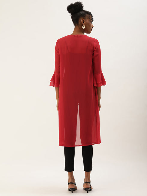 RED SHEER OPEN FRONT LONGLINE SHRUG