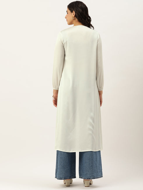 CREAM BUBBLE SATIN OPEN FRONT LONGLINE SHRUG