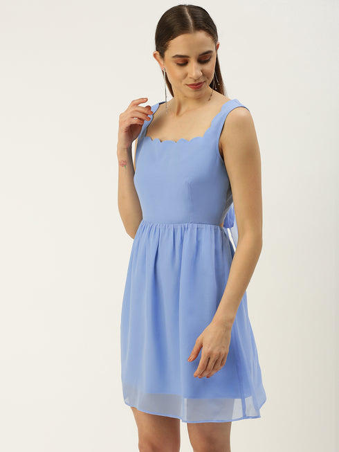 SOFIA BLUE SCALLOP TIE BACK MINI DRESS