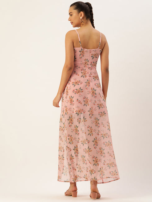 Kiara Pink Spaghetti Front Slit Maxi Dress