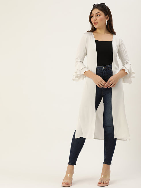 CREAM BUBBLE SATIN OPEN FRONT LONGLINE SHRUG