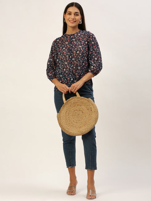 FLORAL BUTTON-FRONT CLASSIC SHIRT