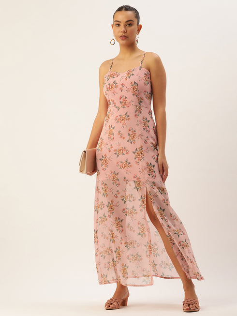 Kiara Pink Spaghetti Front Slit Maxi Dress