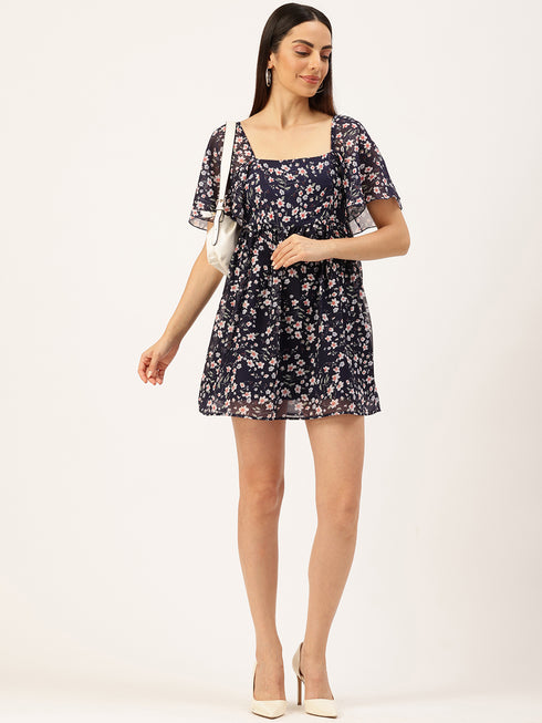 Coco Navy Flutter Sleeve Mini Dress