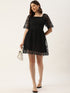 Anna Black Organza Scallop Lace Mini Dress
