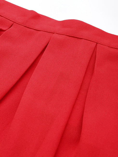 RED MOSS CREPE BOX PLEAT MIDI SKIRT