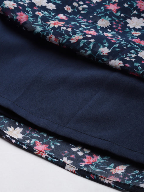 ELISA NAVY FLORAL GEORGETTE BOW BACK MINI DRESS