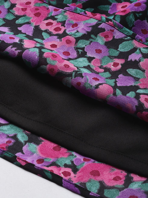 ELISA MULTI FLORAL GEORGETTE TIE BACK MINI DRESS