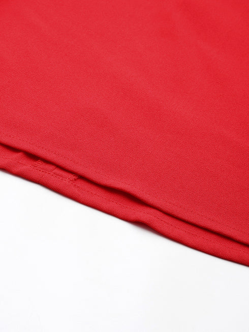 RED MOSS CREPE BOX PLEAT MIDI SKIRT