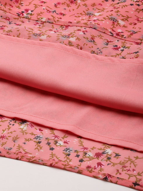 KIMBERLY PEACH FLORAL CUT OUT WAIST MINI DRESS